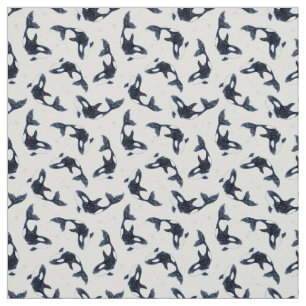 Starry Ocean Orca Whales Dreamy Blue Design Fabric