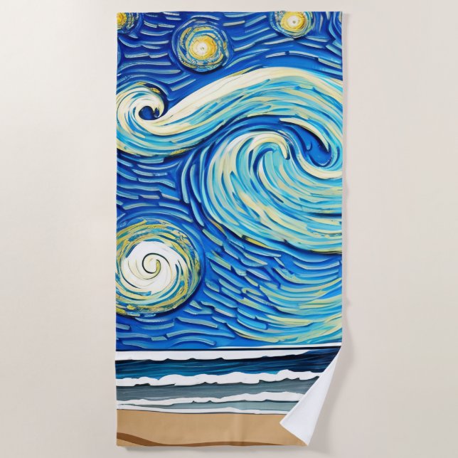 Starry Ocean Summer Beach Waves Towel (Front)