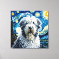 Starry Old English Sheepdog Dog Portrait