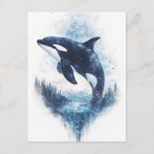Starry Orca Whale Mountain Forest Postcard