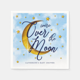 Starry Over The Moon Blue Gold Baby Shower Napkin