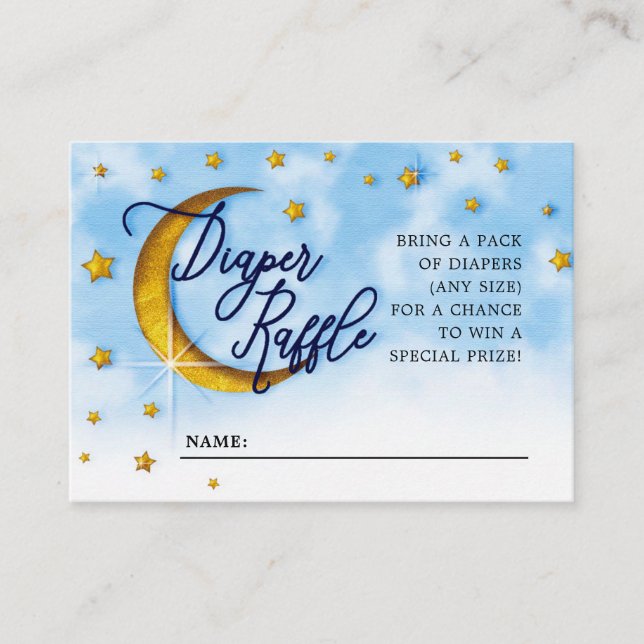 Starry Over The Moon Blue Gold Diaper Raffle Enclosure Card (Front)