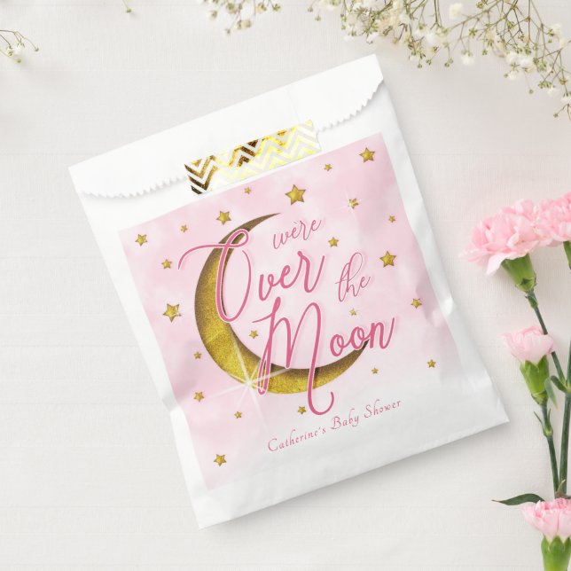 Starry Over The Moon Pink Gold Baby Girl Shower  Favour Bags (Sealed)