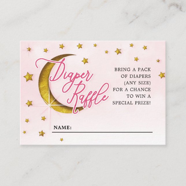 Starry Over The Moon Pink Gold Diaper Raffle Enclosure Card (Front)