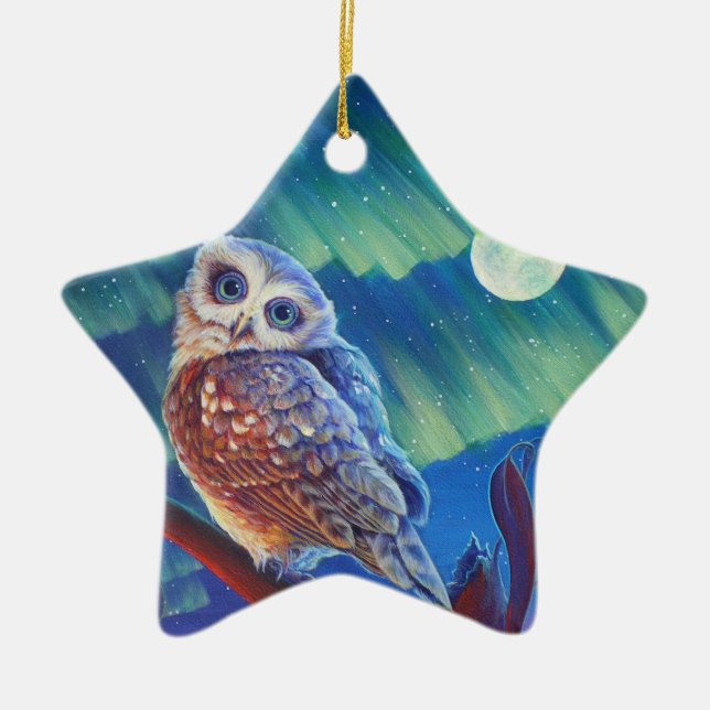 Starry owls ceramic tree decoration (Front)