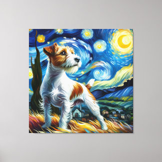 Starry Parson Russell Terrier Dog Portrait Canvas Print