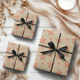 Starry pattern in gradient terracotta orange  wrapping paper sheet