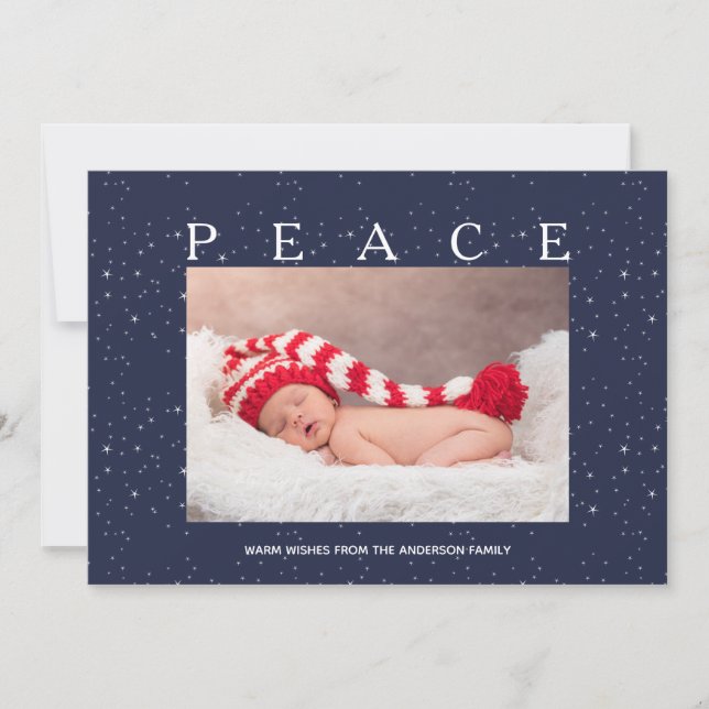 Starry Peace on Navy Blue Christmas Custom Photo Holiday Card (Front)