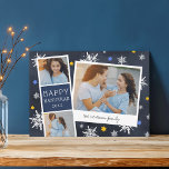 Starry Photobooth | Hanukkah Photo Collage Card<br><div class="desc">Cute Hanukkah photo card features a photo booth strip with two photos and a navy blue text panel, plus an instant camera-inspired snapshot with a handwritten caption. Personalise with the year and your family name or custom message, on a navy blue background dotted with hand drawn snowflakes and blue and...</div>