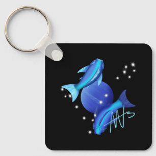 Starry Pisces Neptune Zodiac Metal Key Ring