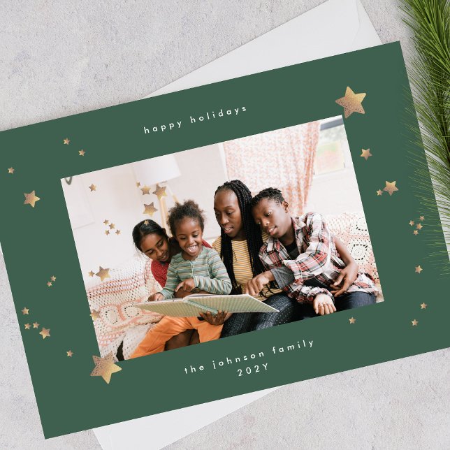 Starry Premium Emerald Onyx Christmas Photo Happy Holiday Card (Creator Uploaded)