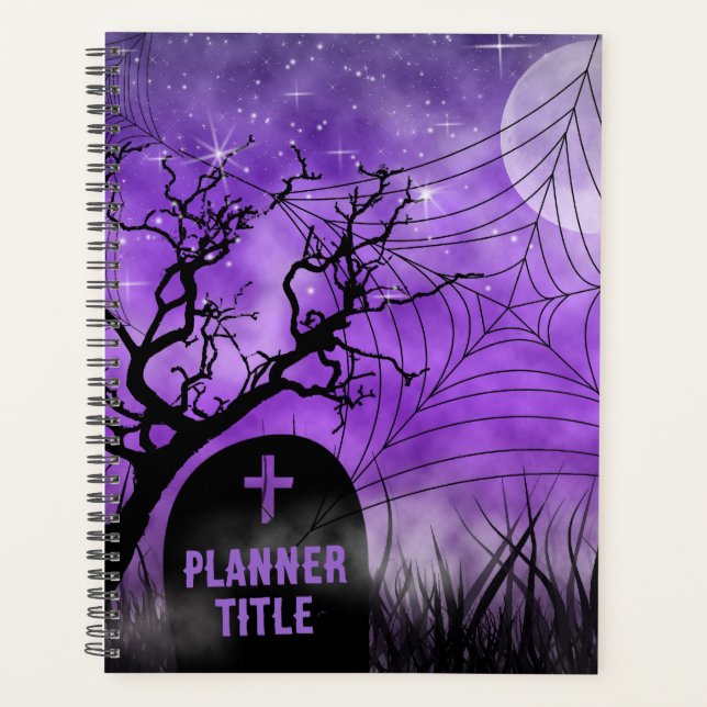 Starry Purple Ghoulish Goth Web Full Moon Planner (Front)