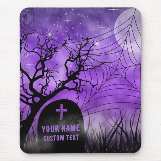 Starry Purple Goth Graveyard Full Moon Mouse Mat (Front)