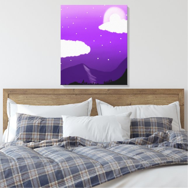 Starry Purple Mountain Landscape- Wall Art (Insitu(Bedroom))