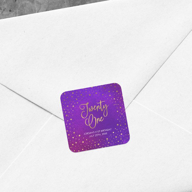 Starry Purple Watercolor 21st Birthday Square Sticker (Creator Uploaded)