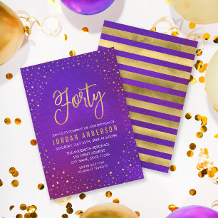 Starry Purple Watercolor 40th Birthday Invitation