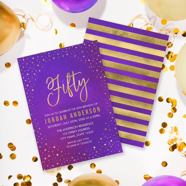 Starry Purple Watercolor 50th Birthday Invitation (Creator Uploaded)