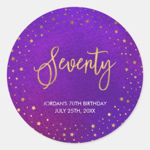 Starry Purple Watercolor 70th Birthday Classic Round Sticker