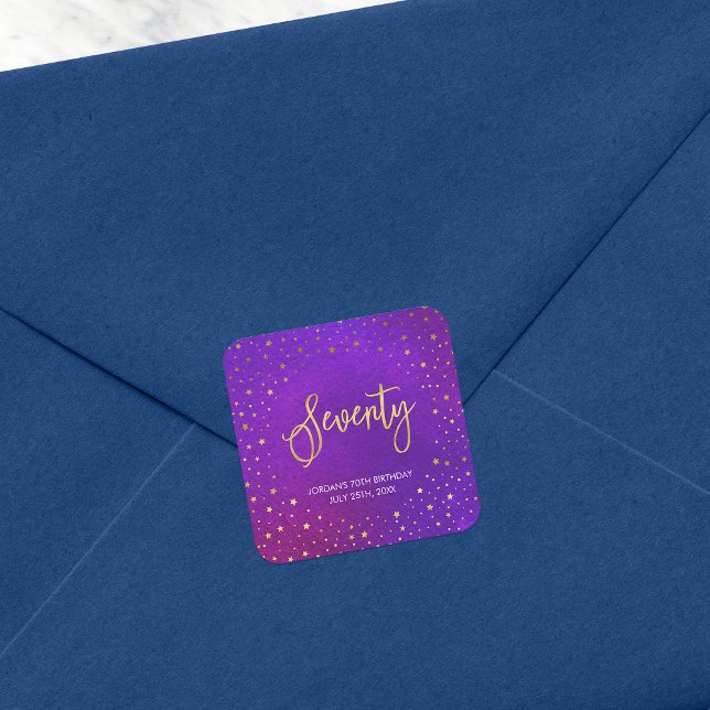 Starry Purple Watercolor 70th Birthday Square Sticker (Creator Uploaded)
