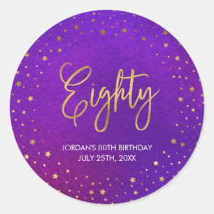 Starry Purple Watercolor 80th Birthday Classic Round Sticker