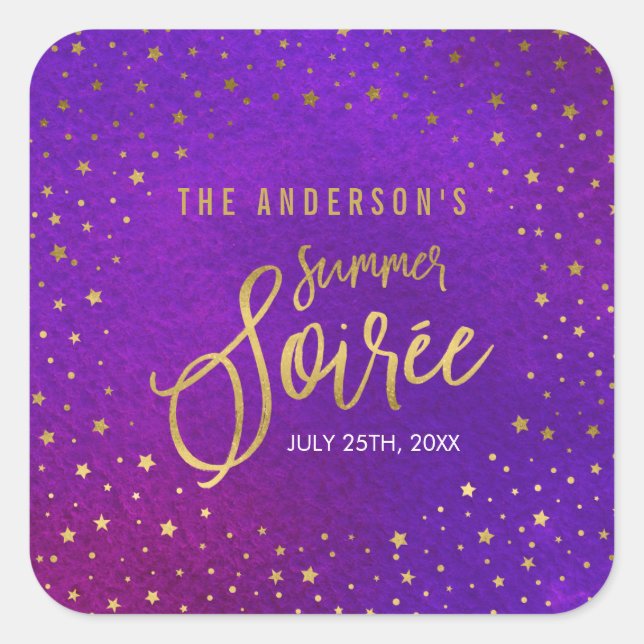 Starry Purple Watercolor Summer Soiree Square Sticker (Front)