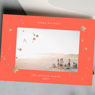 Starry Red Cherry White Christmas Photo Happy Holiday Card