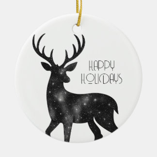 Starry Reindeer Silhouette Happy Holidays Ceramic Tree Decoration