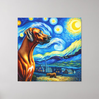 Starry Rhodesian Ridgeback Dog Portrait Canvas Print