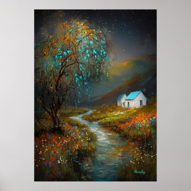 Starry River Cottage - Dreamlike Countryside  Poster (Front)