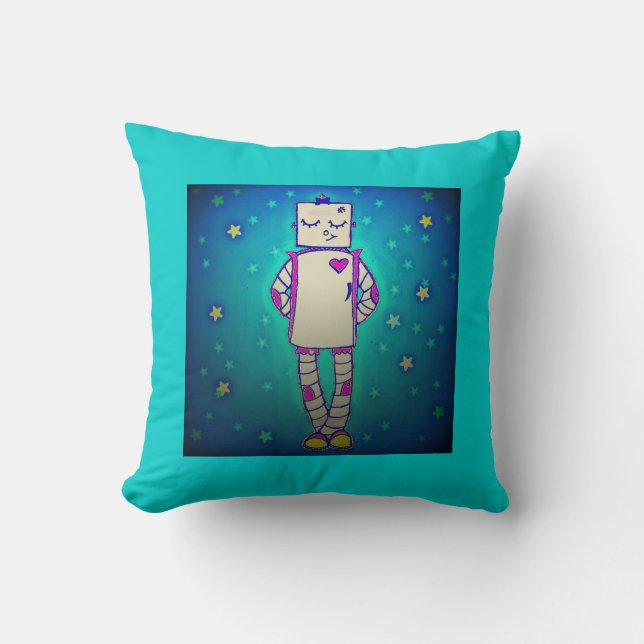 Starry Robot Throw Pillow (Front)