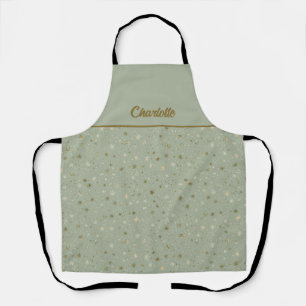 Starry Sage Green and Gold Winter Pattern Apron