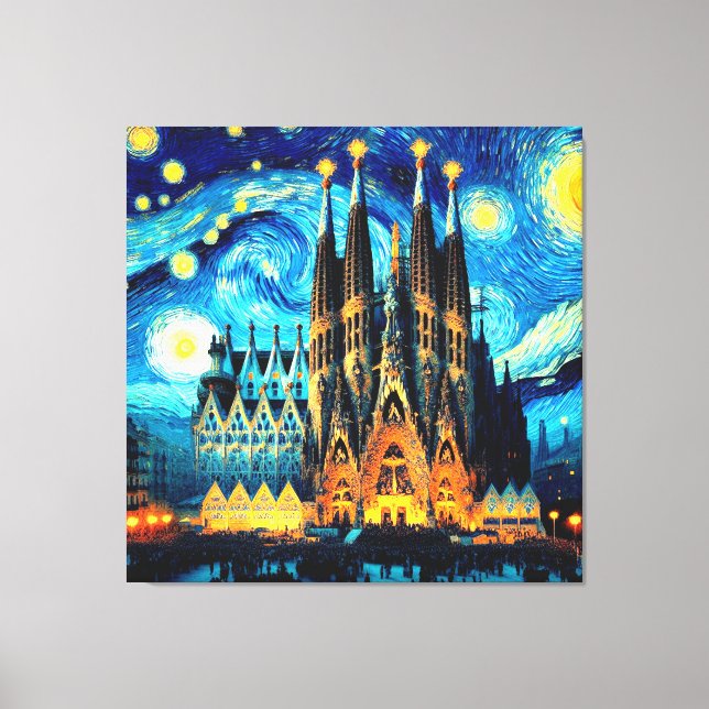 Starry Sagrada Familia Barcelona Canvas Print (Front)