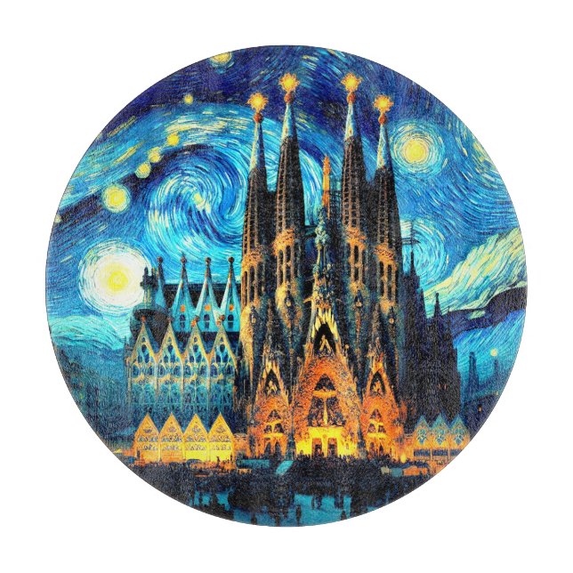 Starry Sagrada Familia Barcelona Cutting Board (Front)