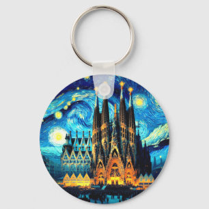 Starry Sagrada Familia Barcelona Key Ring