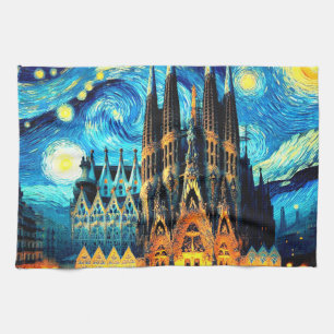 Starry Sagrada Familia Barcelona Tea Towel