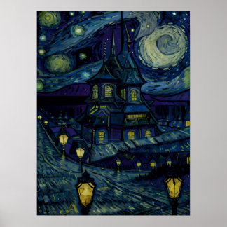 Starry Sanctuary in Van Gogh style Poster