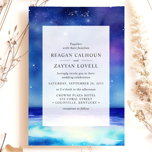 Starry Seascape Watercolor Wedding Invitation (Creator Uploaded)