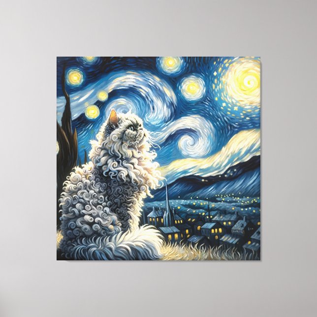 Starry Selkirk Rex Cat Portrait - Pet Portrait Canvas Print (Front)