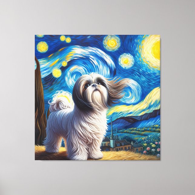 Starry Shih Tzu Dog Portrait - Pet Portrait Canvas Print (Front)
