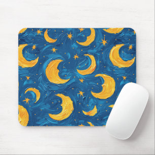 Starry Skies Blue Gold Moons Stars Mouse Mat