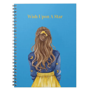 Starry Skies Moons Girl Brown Hair Notebook