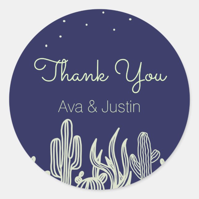 Starry Sky and Cactus Modern Thank You Classic Round Sticker (Front)
