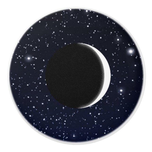 Starry Sky and Crescent Moon, Deep Blue to Black Ceramic Knob (Front)