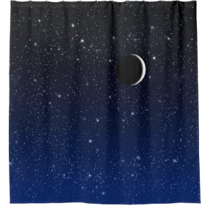 Starry Sky and Crescent Moon, Deep Blue to Black Shower Curtain