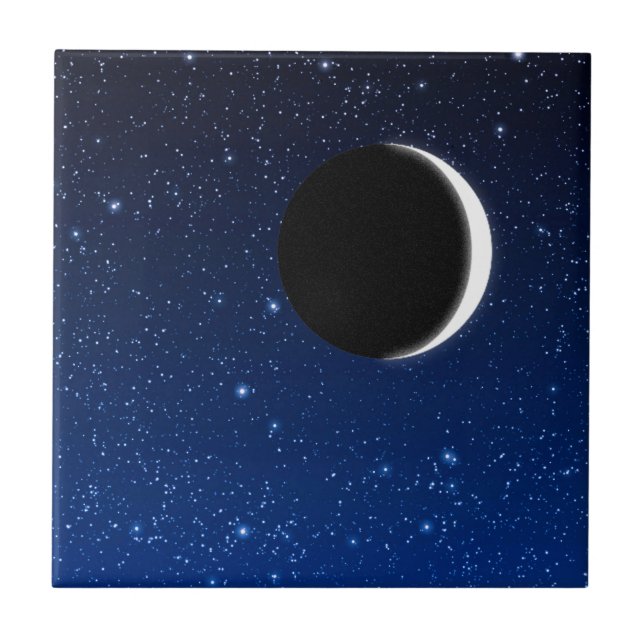Starry Sky and Crescent Moon, Deep Blue to Black Tile (Front)