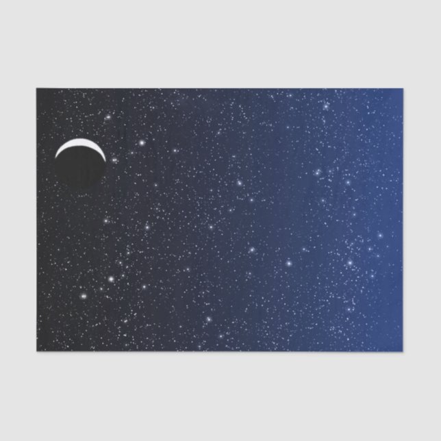 Starry Sky and Crescent Moon, Deep Blue to Black Tissue Paper (Front)