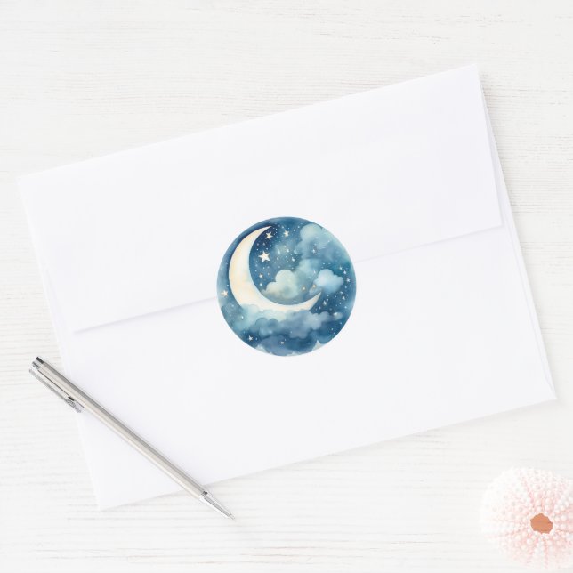 Starry sky and moon baby shower classic round sticker (Envelope)