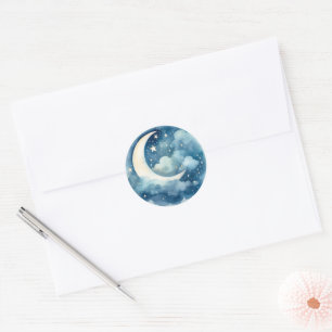 Starry sky and moon baby shower classic round sticker