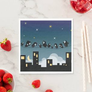 Starry Sky Birds on Telephone Wire Napkin