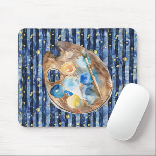 Starry Sky Blue Peach Yellow Paint Mouse Mat